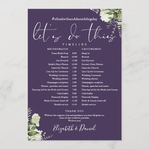 Purple Greenery Wedding Schedule Timeline Program