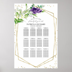 Purple Greenery Wedding Seating Plan Poster