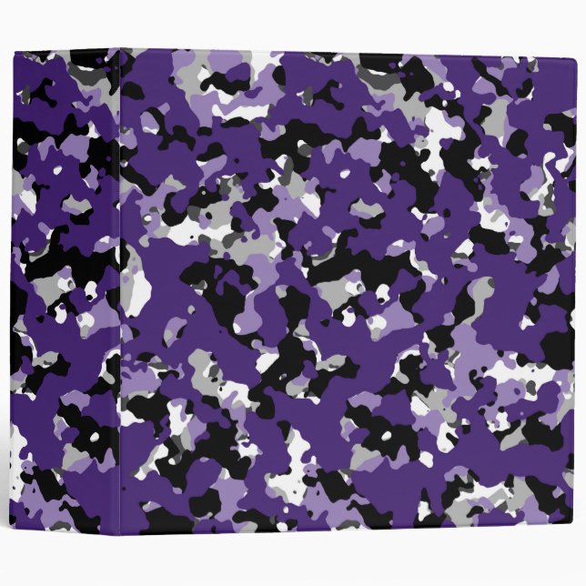 Purple Grey Black White Camouflage Camo Print 3 Ring Binder (Front/Spine)