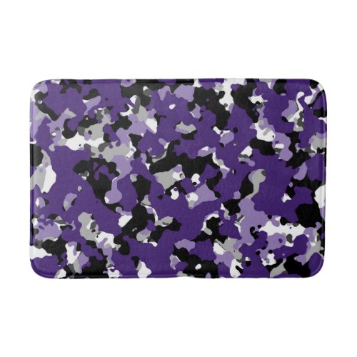 Purple Grey Black White Camouflage Camo Print Bath Mat