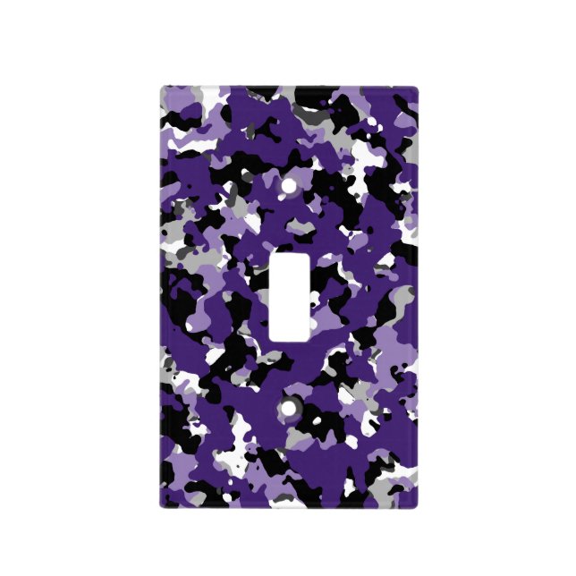 Purple Grey Black White Camouflage Camo Print Light Switch Cover (Front)
