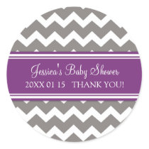 Purple Grey Chevron Baby Shower Favor Stickers