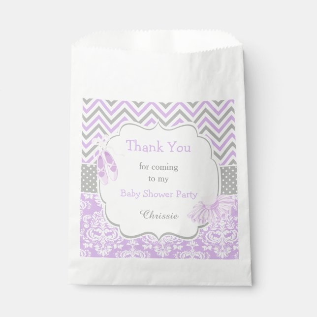 Purple & Grey Chevron Ballerina Baby Shower Favor Bag (Front)