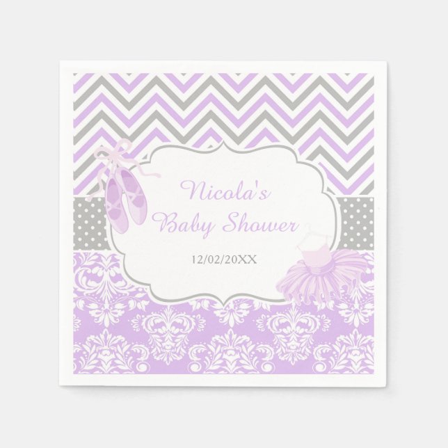Purple & Grey Chevron Ballerina Baby Shower Napkins (Front)