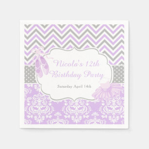 Purple & Grey Chevron Ballerina Birthday Napkins