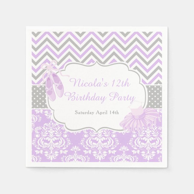 Purple & Grey Chevron Ballerina Birthday Napkins (Front)