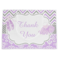 Purple  Grey Chevron Ballerina Birthday Thankyou Large Gift Bag