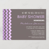 Purple Grey Chevron Custom Baby Shower Invitations
