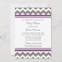 Purple Grey Chevron Custom Baby Shower Invitations