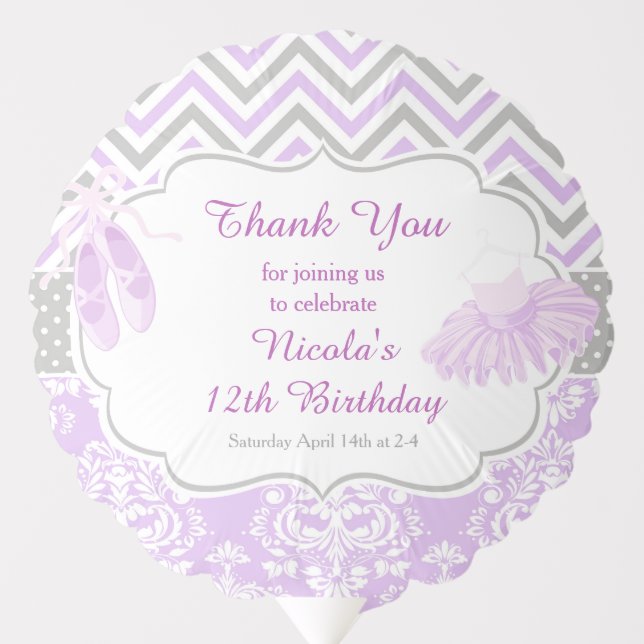 Purple & Grey Chevron Damask Ballerina Birthday Balloon (Front)