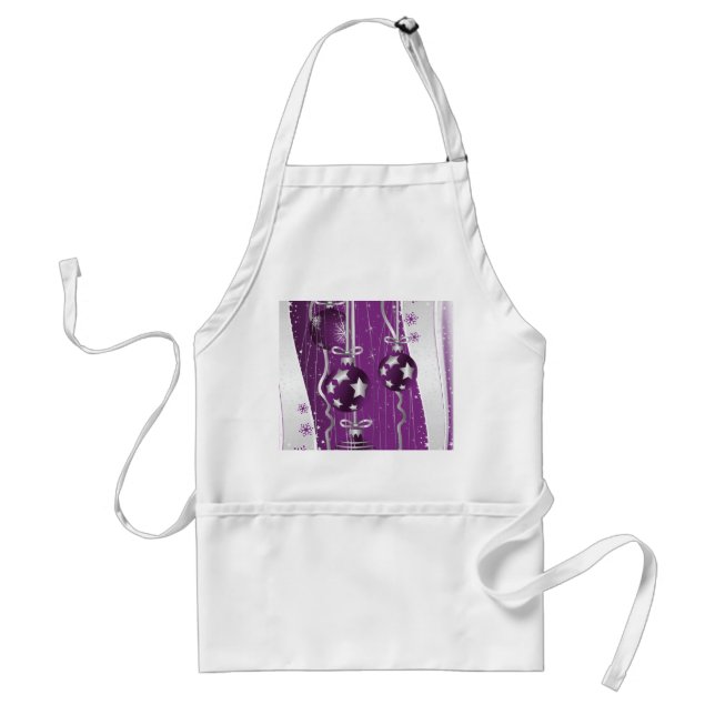 Purple, grey Christmas balls stars and snowflakes Adult Apron (Front)