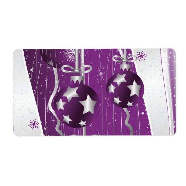 Purple, grey Christmas balls stars and snowflakes Label (Front)