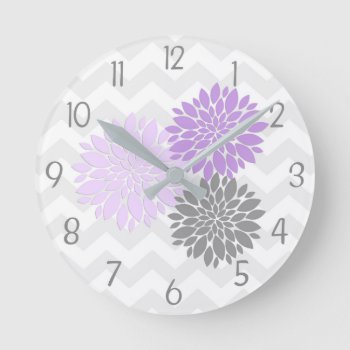 Purple Grey Dahlia Flower Nursery Wall Clock by Kookyburra at Zazzle