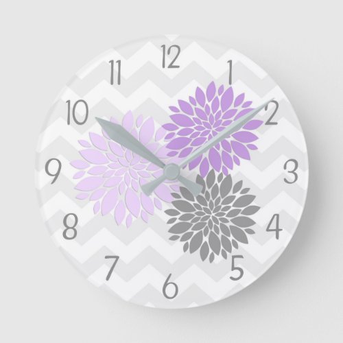 Purple Grey Dahlia Flower Nursery Wall Clock