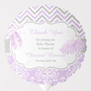 Purple & Grey Damask Ballerina Baby Shower Balloon