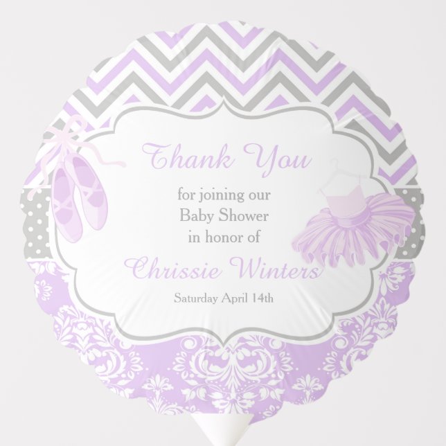 Purple & Grey Damask Ballerina Baby Shower  Balloon (Front)