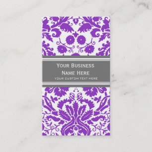 Purple Grey Damask Floral Business Cards