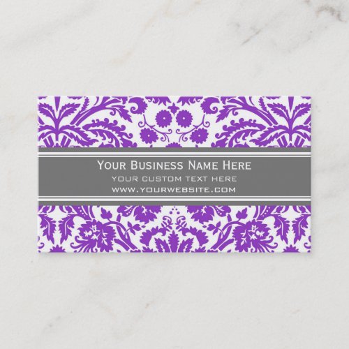 Purple Grey Damask Floral Business Cards