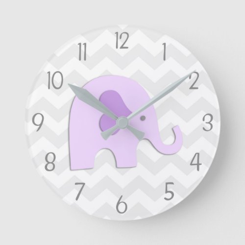 Purple Grey Elephant Nursery Wall Clock