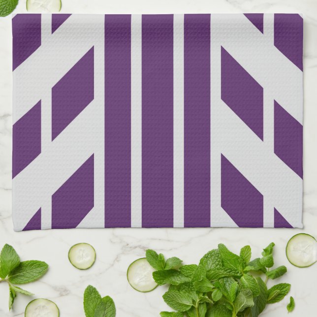 Purple & Grey Geometric Kitchen Towel, Monogram Towel (Folded)