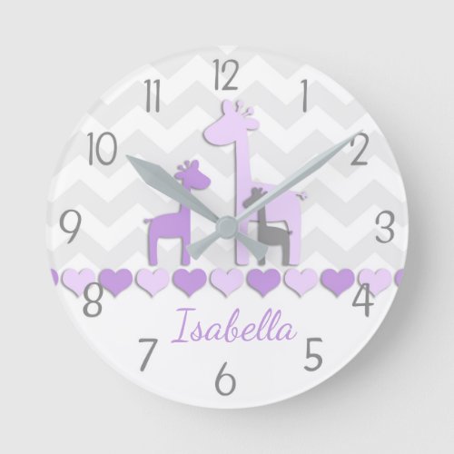 Purple Grey Giraffe Nursery Wall Clock