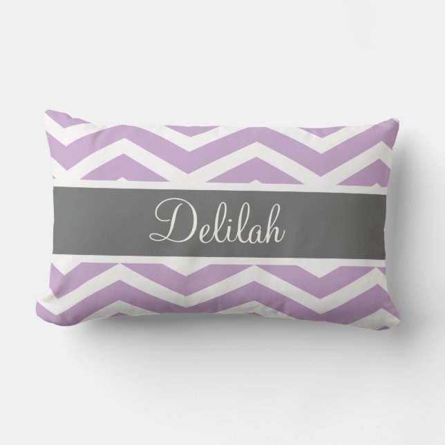 Purple Grey Gray Chevron Custom Lumbar Pillow (Front)