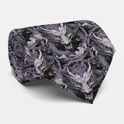 Purple Grey Medieval Chinese Dragon Neck Tie