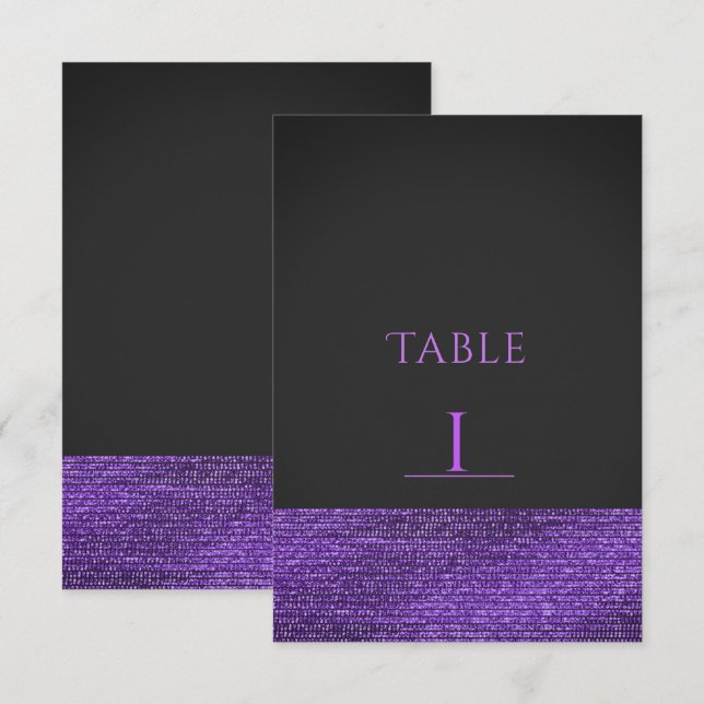 Purple Grey Modern Glam Sequins Table Number Card (Front/Back)