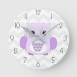 Purple Grey Owl Nursery Wall Clock at Zazzle