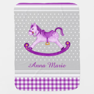 Purple grey rocking horse art name baby blanket