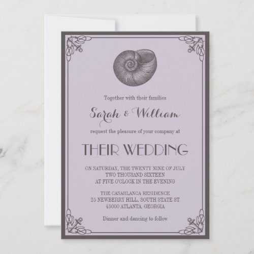 Purple Grey Seashell Nautical Wedding Invitation