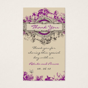 Purple Grey Vintage Floral Wedding Thank You Tag