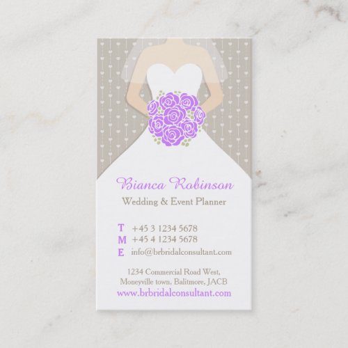 Purple grey  white wedding planner business card