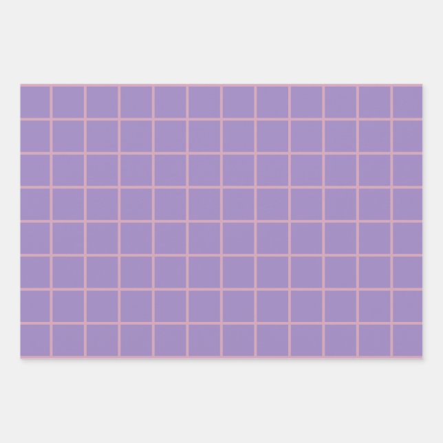 Purple Grid Pattern Wrapping Paper Sheets (Front)