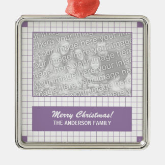 Purple Grid Photo Metal Ornament