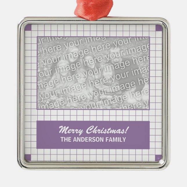 Purple Grid Photo Metal Ornament (Front)