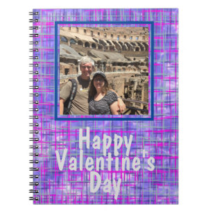 Purple Grid Photo Valentine Spiral Photo Notebook