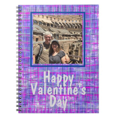 Purple Grid Photo Valentine Spiral Photo Notebook