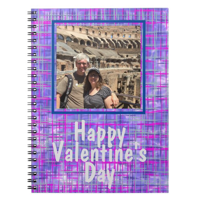 Purple Grid Photo Valentine Spiral Photo Notebook (Front)