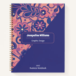 Purple Groovy Psychedelic 60s 70s Floral  Notebook