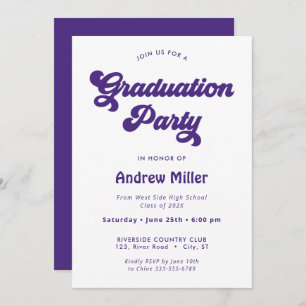 Purple Groovy retro Graduation Party Invitation