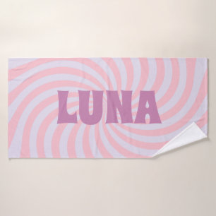 Purple Groovy Swirl Bath Towel with Custom Name