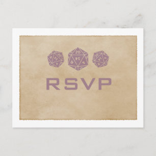 Purple Grunge D20 Dice Gamer RSVP Postcard