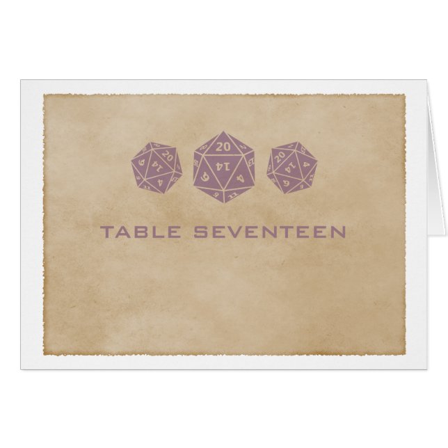 Purple Grunge D20 Dice Gamer Table Number Card (Front Horizontal)