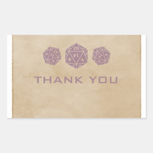 Purple Grunge D20 Dice Gamer Thank You Stickers