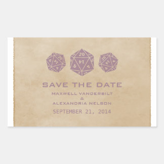 Purple Grunge D20 Dice Save the Date Stickers
