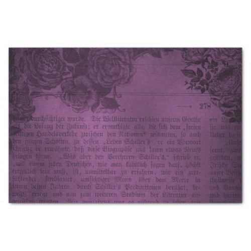 Purple Grunge Distressed Vintage Floral Newspaper Tissue Paper
