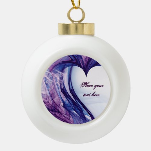 Purple Grunge Heart Ceramic Ball Christmas Ornament