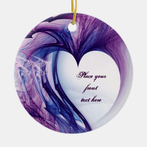 Purple Grunge Heart Ceramic Ornament