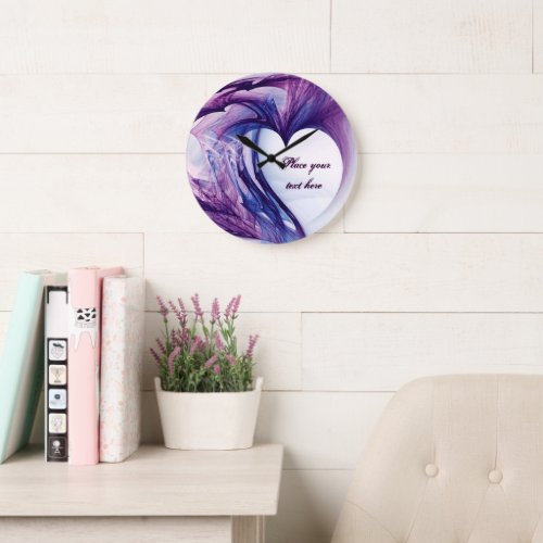 Purple Grunge Heart Large Clock